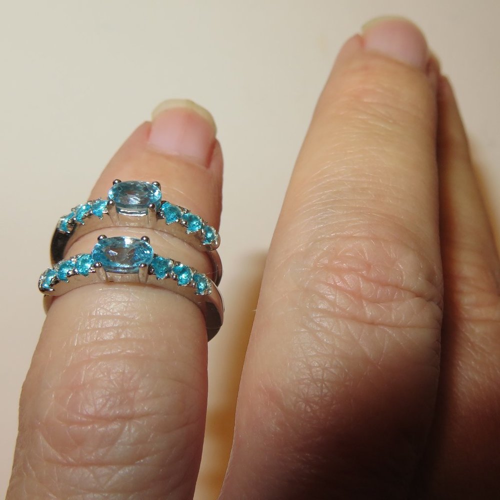 NATURAL Blue Zircon And Apatite 925 Sterling Silver Earrings Hoops - Picture 13 of 13
